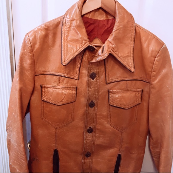 Vintage Distressed Leather Jacket 70’s Retro - Picture 4 of 8